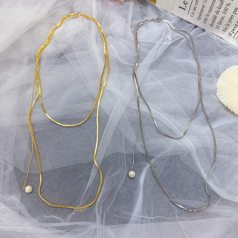 Pearl Necklace Stacked Snake Chain Necklace Women