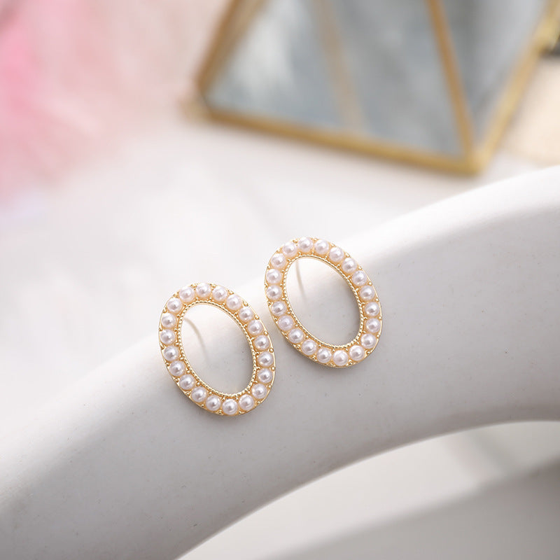Vintage Pearl Oval Stud Earrings