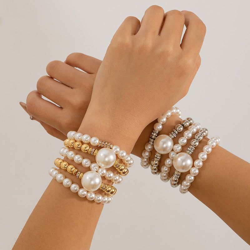 Exaggerated Pearl Stack Bracelet Set