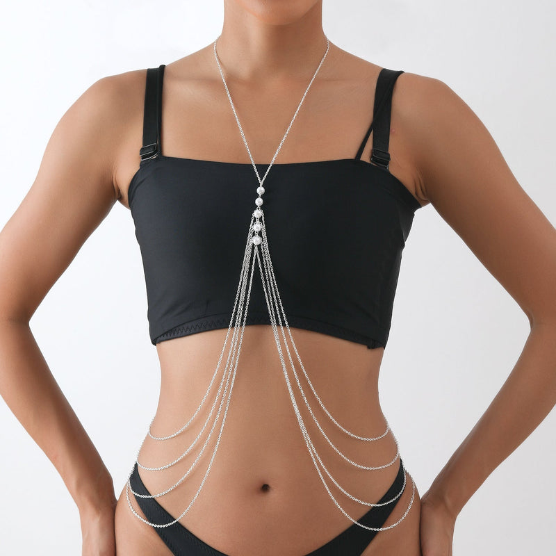 Sexy Hottie Geometric Imitation Pearl Multi-layer Body Chain