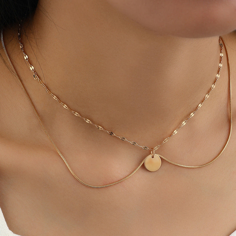 Double Layer Round Charm Pendant Necklace