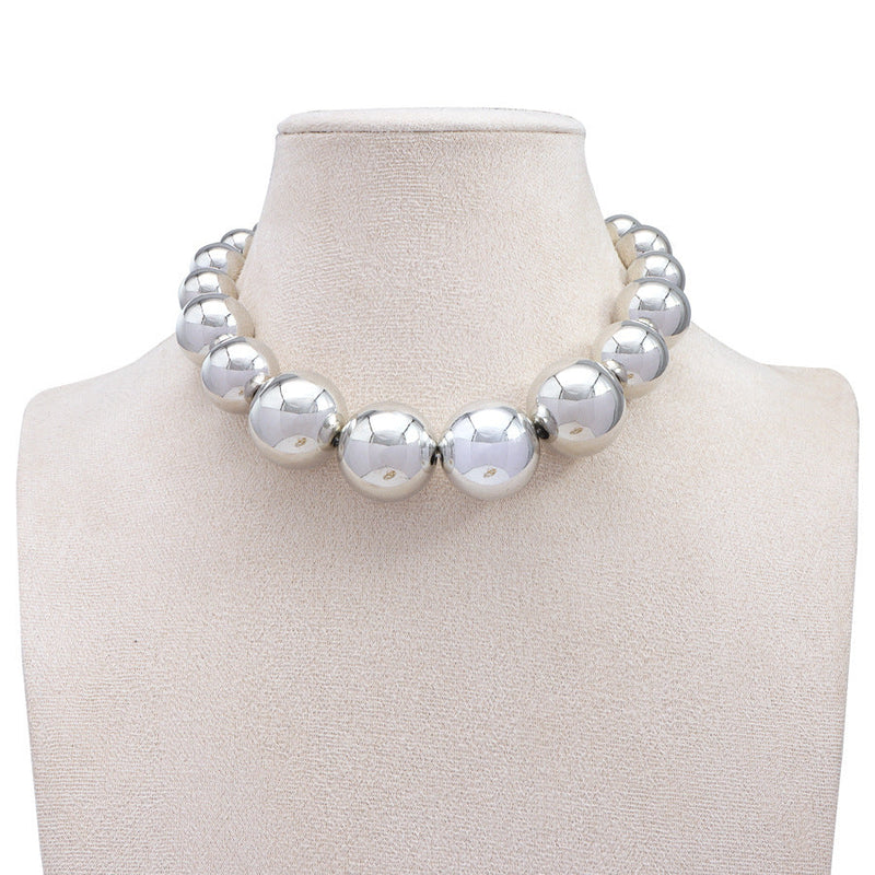 Exaggerated Punk Big Round Beads Collarbone Necklace