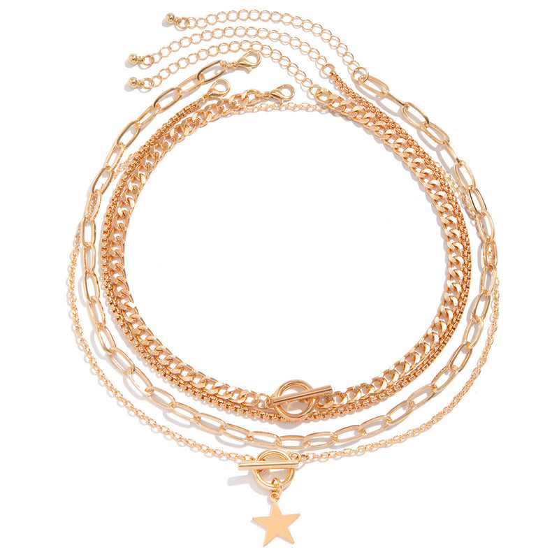 Three Layers Chain Multi Necklaces With Star Pendant