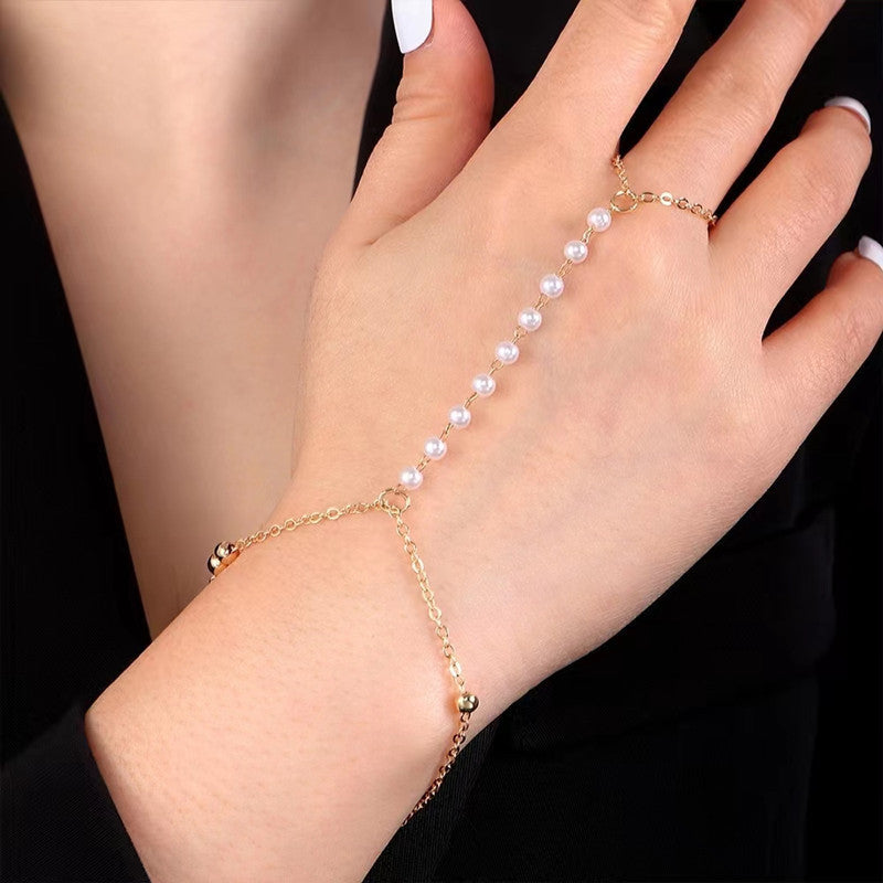 Pearl Beads Chain Finger Ring Bracelet