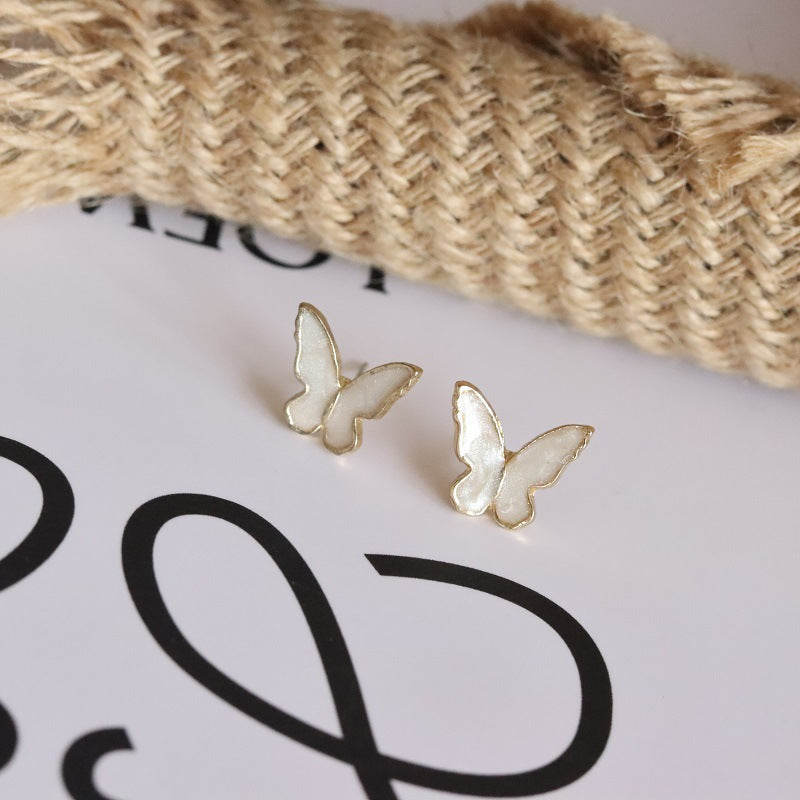 Simple White Butterfly Womens Earrings