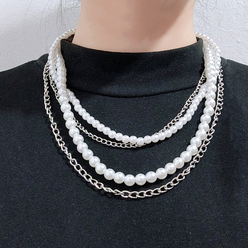 Vintage Layered Necklace Faux Pearl Strand Costume Jewelry