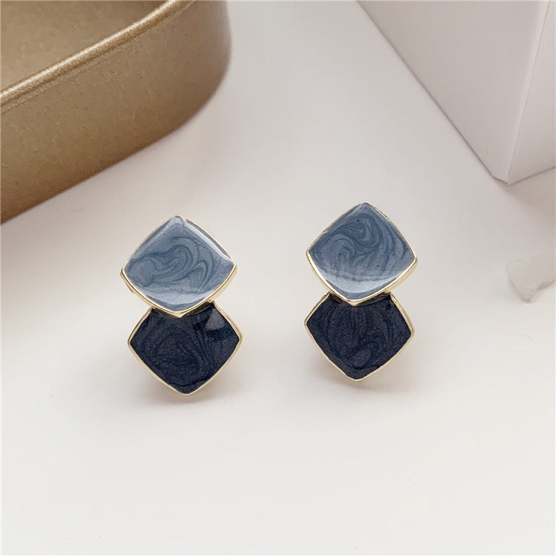 Enamel Double Square Geometric Earrings