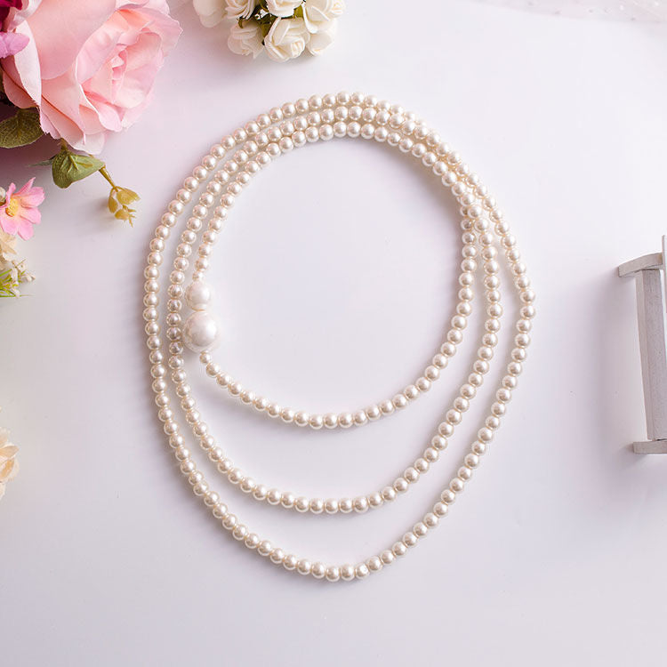 Courtly Ladies White Imitation Pearl Necklace Long Necklace