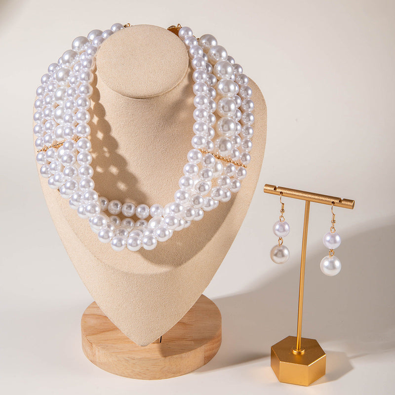 Elegant Multi-layer Pearl Necklace and Earring Set