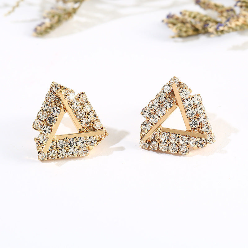 Full Rhinestone Triangle Shape Stud Earrings