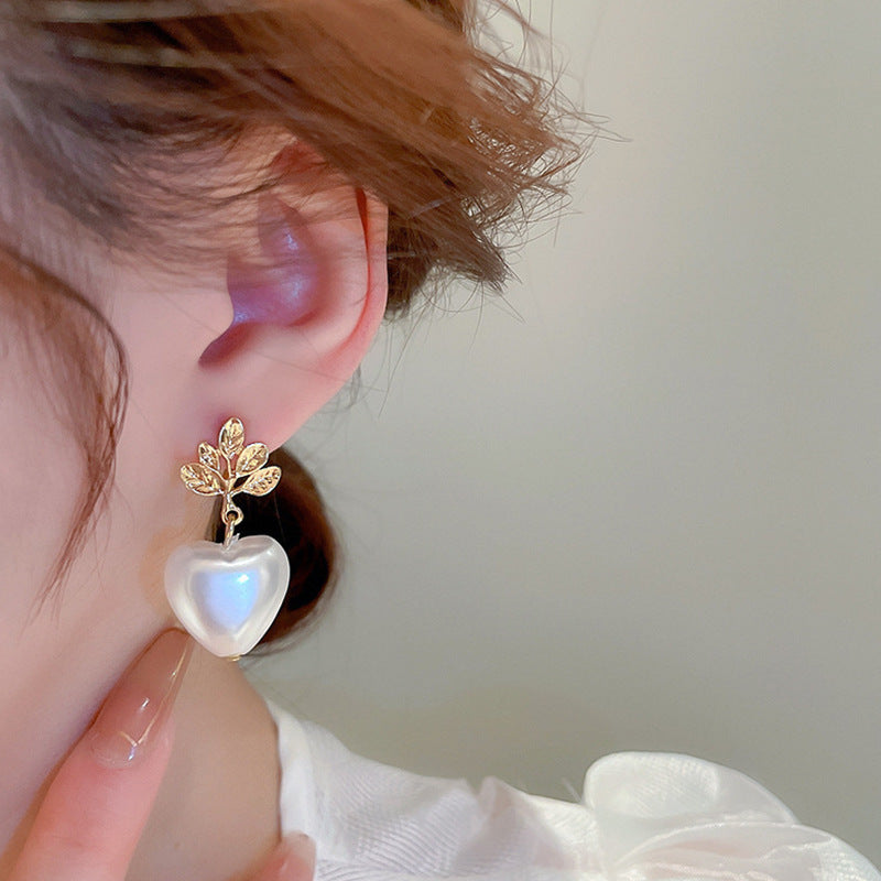 Heart Pearl Pendant Earrings