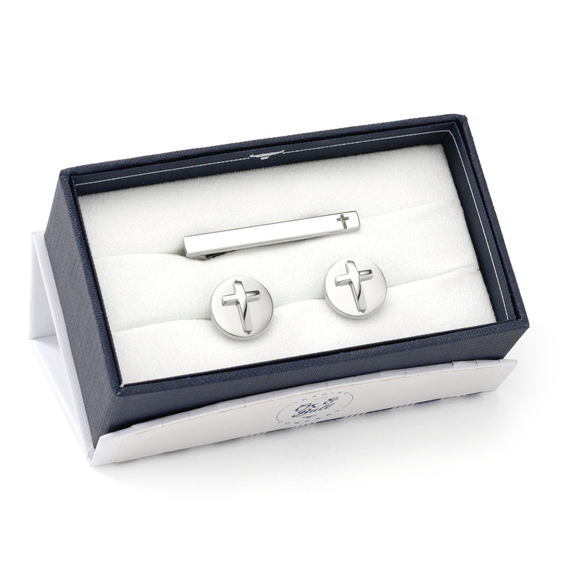 Cross Stainless Steel Cufflinks and Tie Clip Gift Set