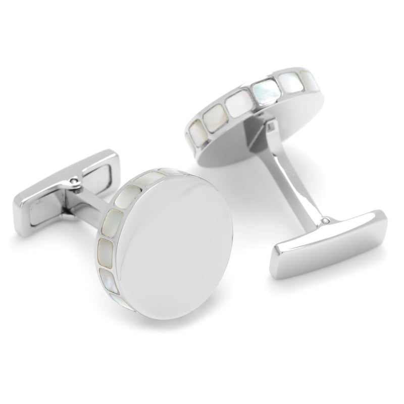 Stainless Steel Mother of Pearl Mosaic Engravable Cufflinks
