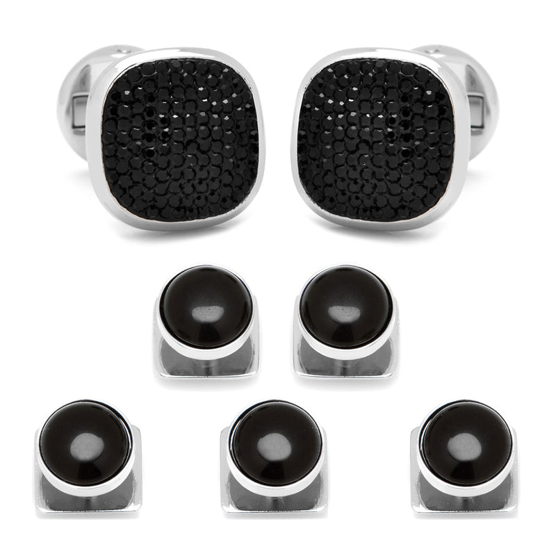 Mixed Pave Crystal and Onyx 5-Stud Set