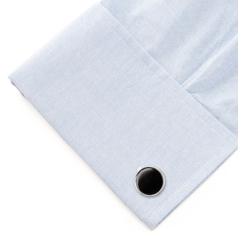 Round Silver Cufflink with Onyx Inlay