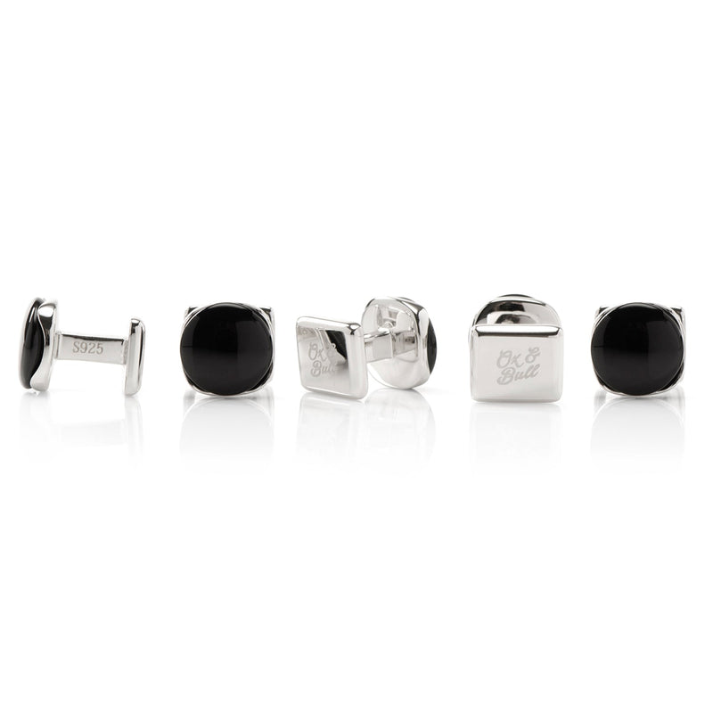 Sterling Silver Classic Formal Onyx 5-Stud Set