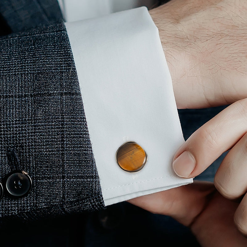 Sterling Silver Formal Tigers Eye Gunmetal Cufflinks
