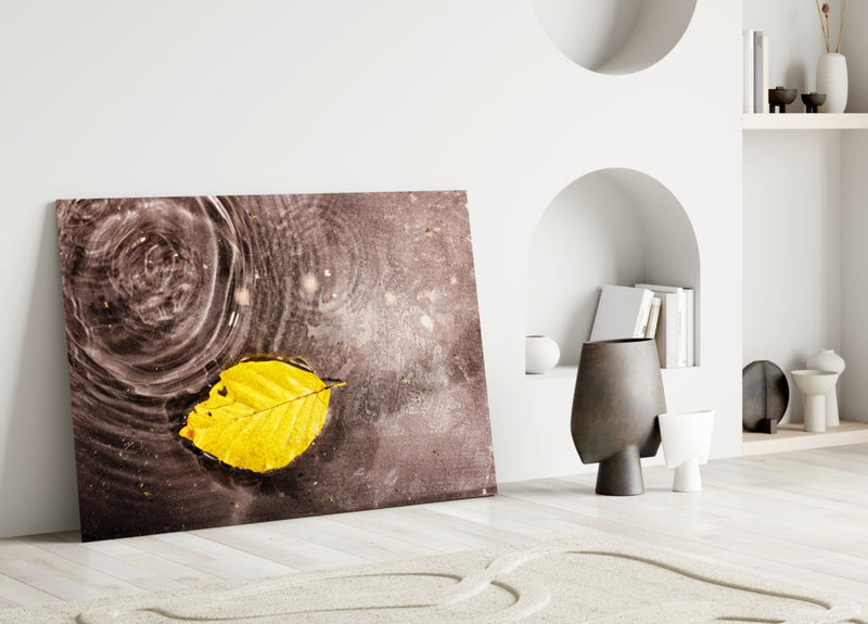 Yellow Leaf Glass Wall Art