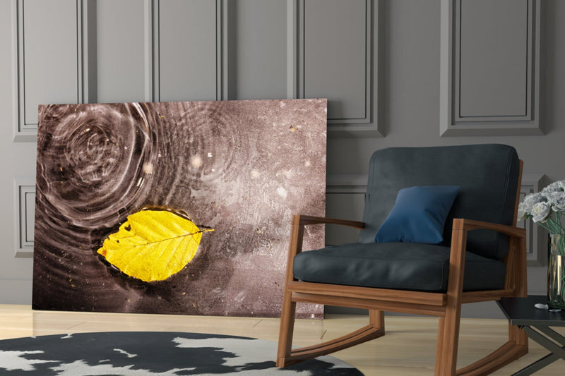 Yellow Leaf Glass Wall Art