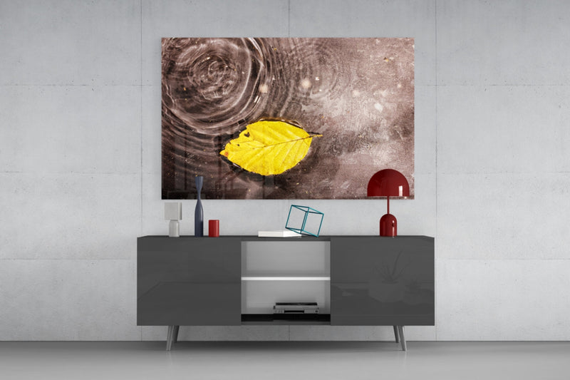 Yellow Leaf Glass Wall Art