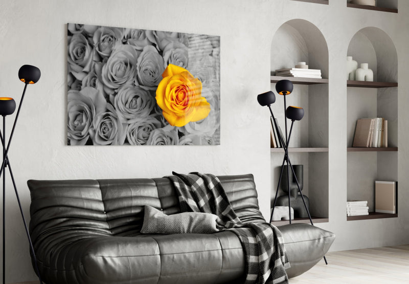 Yellow Rose Glass Wall Art