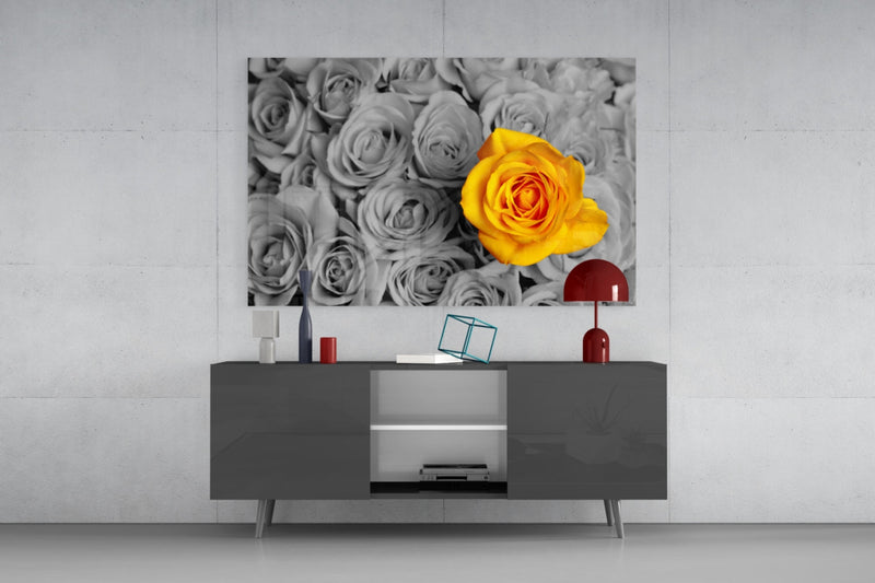 Yellow Rose Glass Wall Art
