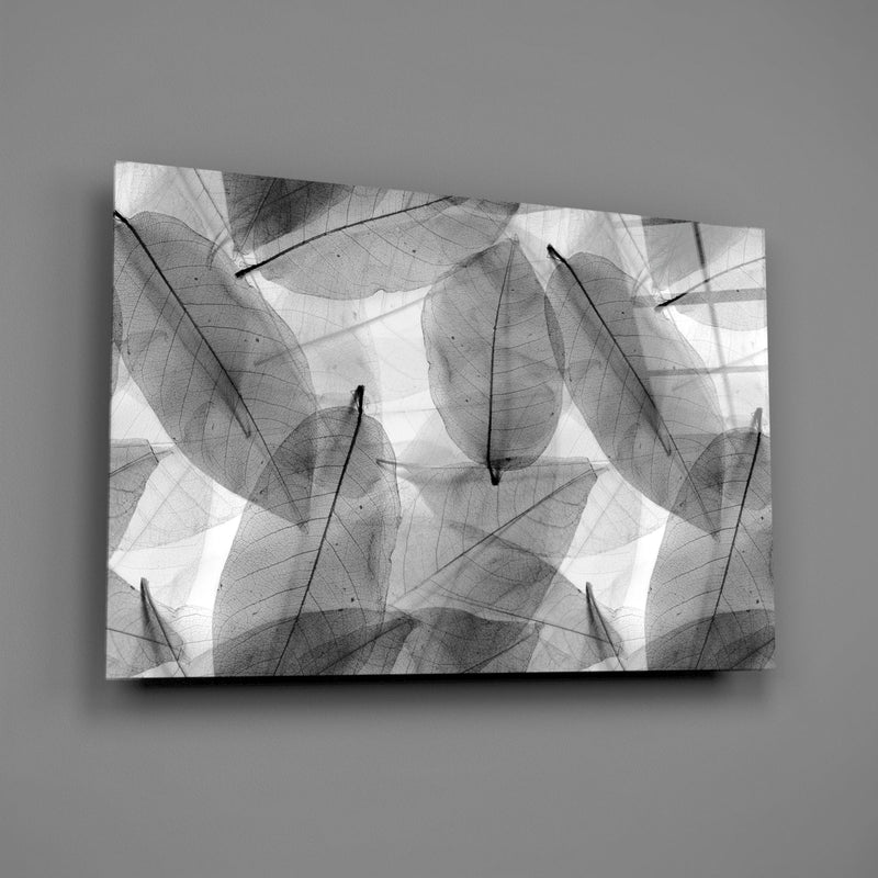 Black - White Leaves Glass Wall Art