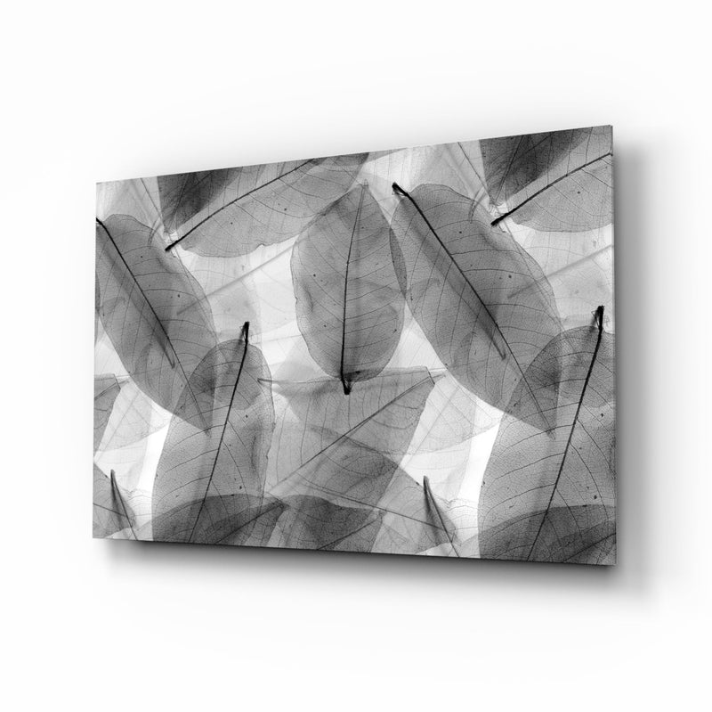 Black - White Leaves Glass Wall Art