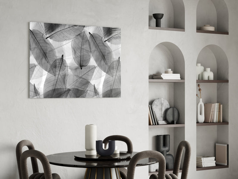 Black - White Leaves Glass Wall Art