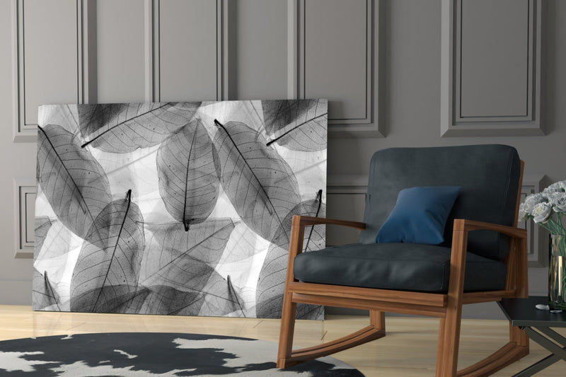 Black - White Leaves Glass Wall Art