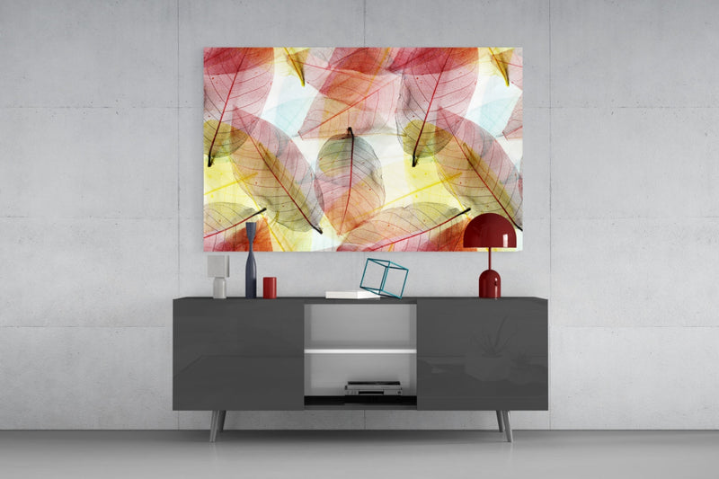 Colorful Leaves Glass Wall Art