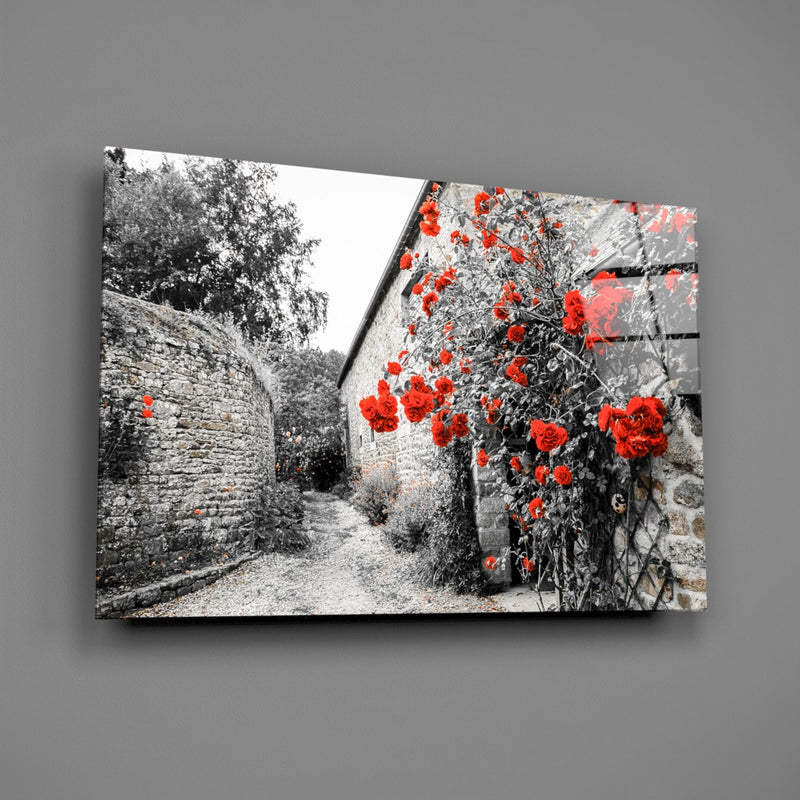 Red Rose Glass Wall Art