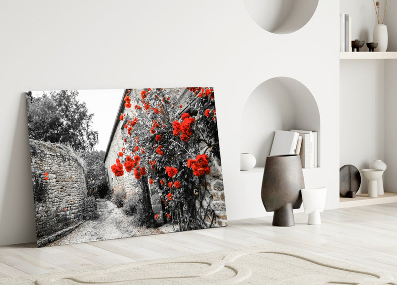 Red Rose Glass Wall Art