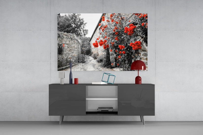 Red Rose Glass Wall Art