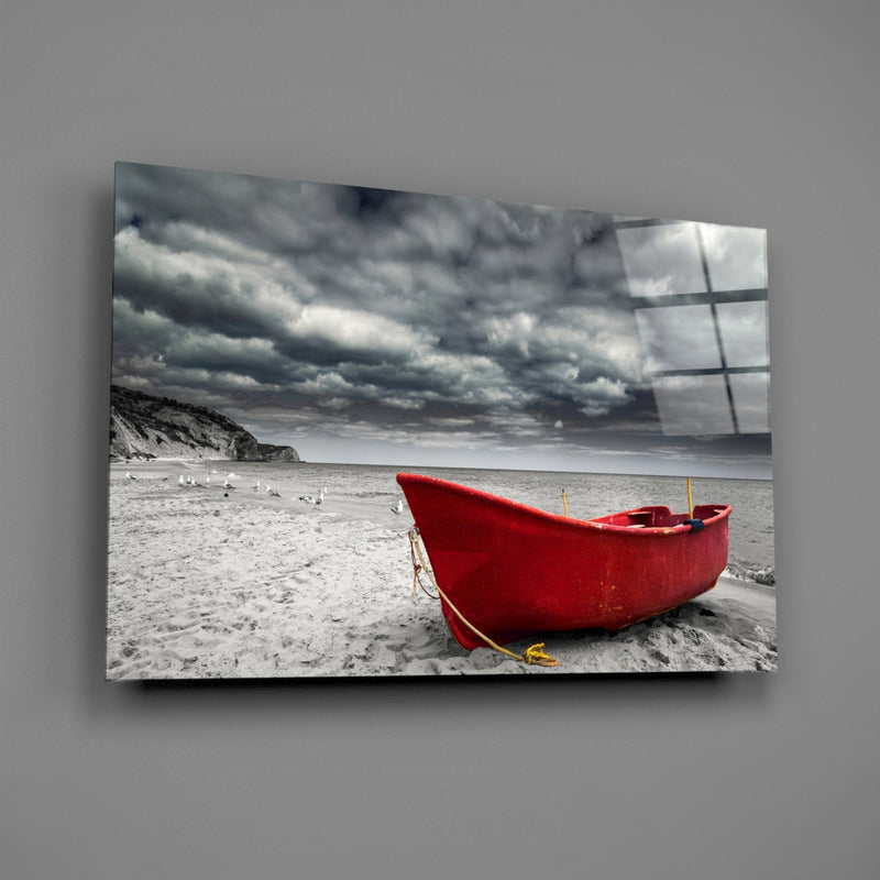 Red Kayak Glass Wall Art