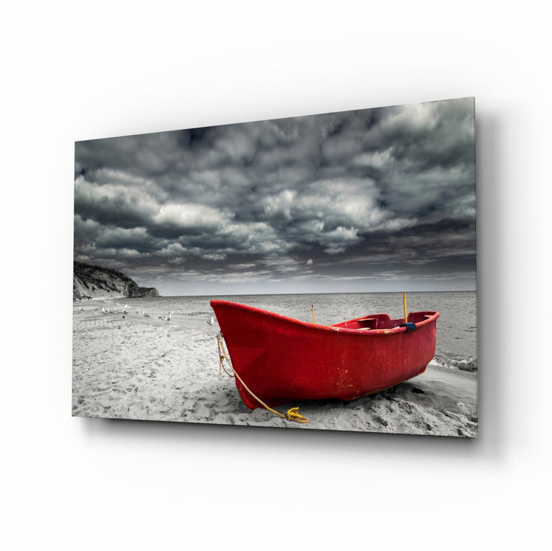 Red Kayak Glass Wall Art