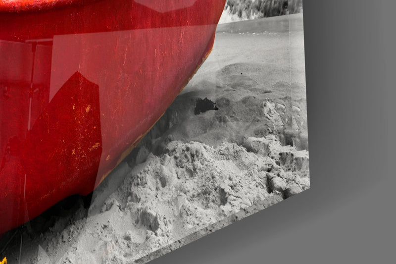 Red Kayak Glass Wall Art