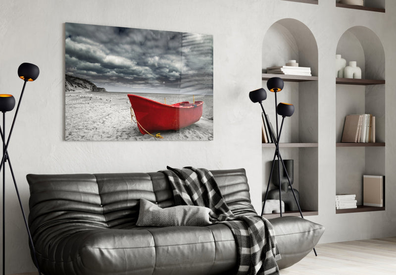 Red Kayak Glass Wall Art