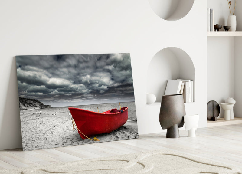 Red Kayak Glass Wall Art