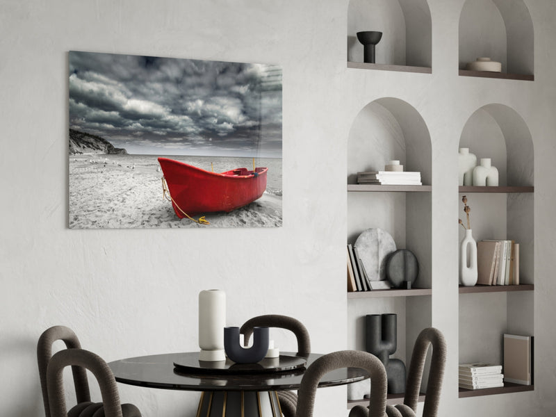 Red Kayak Glass Wall Art