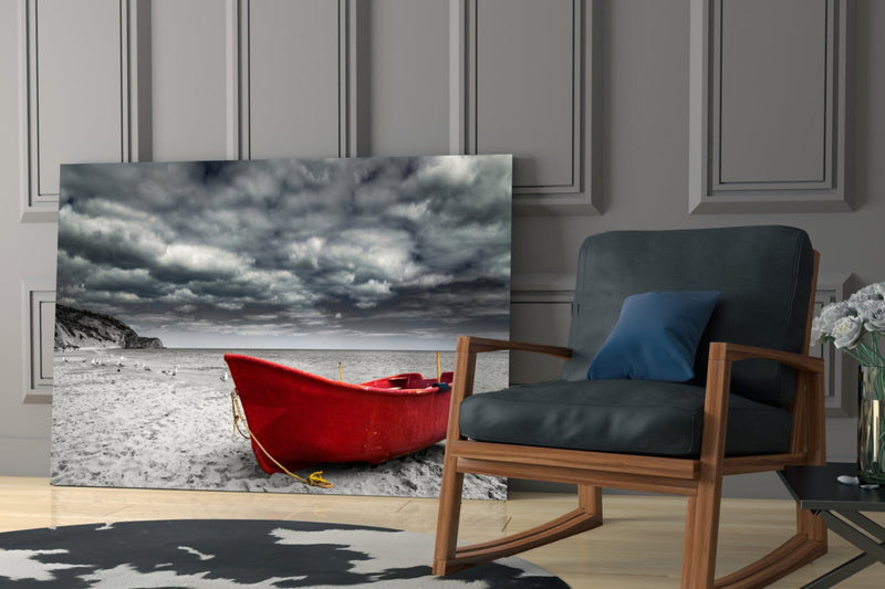 Red Kayak Glass Wall Art