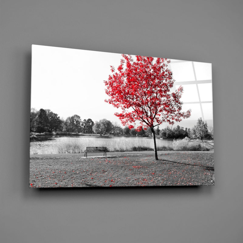 Red Tree Glass Wall Art