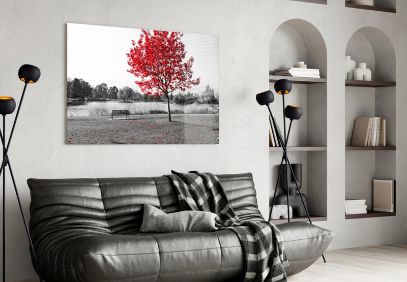 Red Tree Glass Wall Art