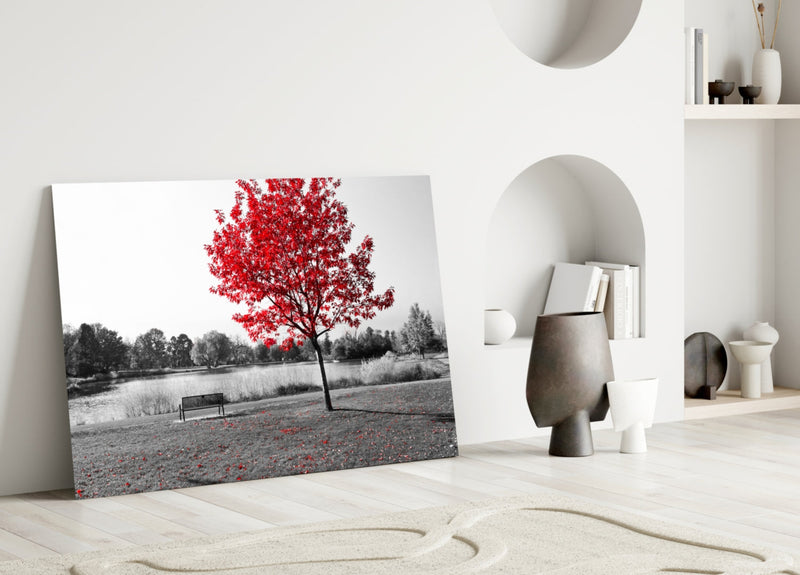 Red Tree Glass Wall Art