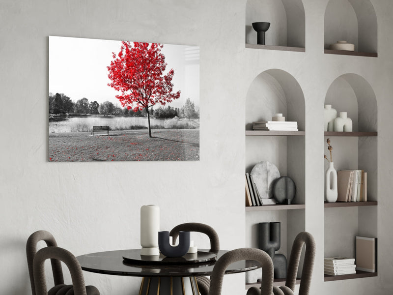 Red Tree Glass Wall Art