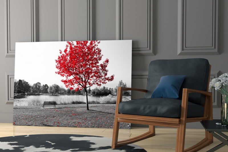 Red Tree Glass Wall Art