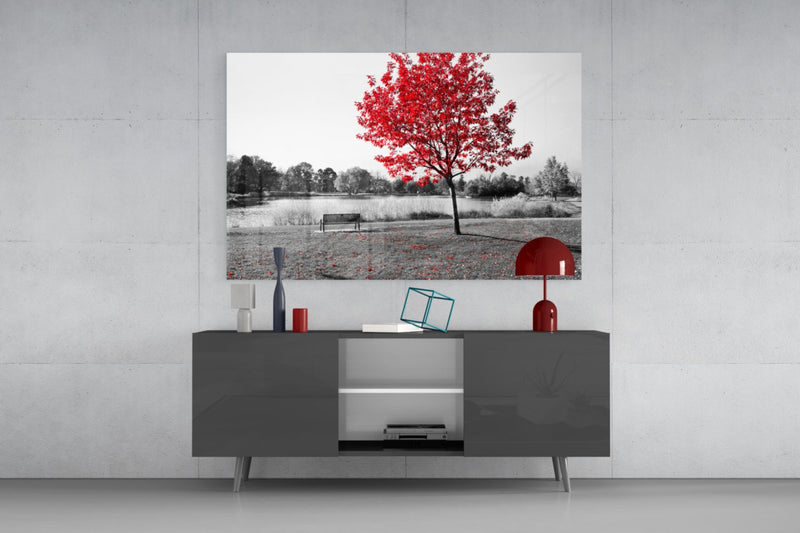 Red Tree Glass Wall Art