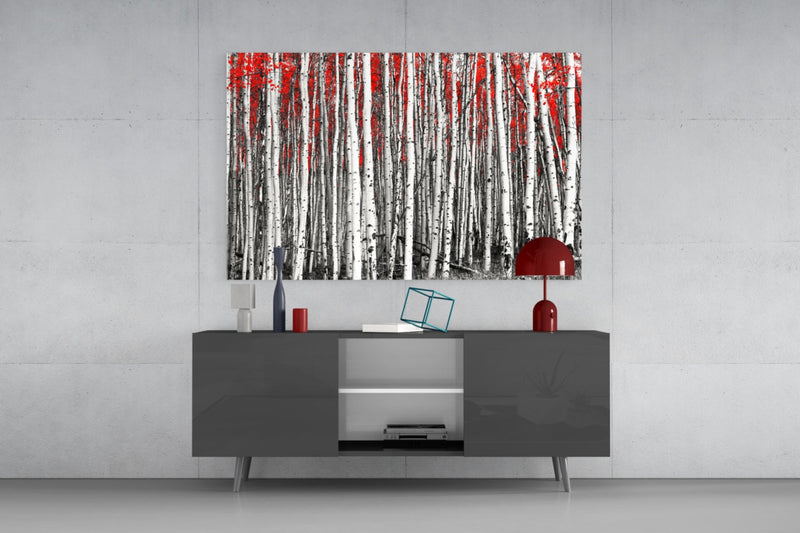 Red Forest Glass Wall Art