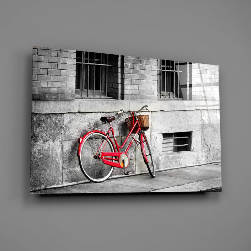 Red Bicycle Glass Wall Art