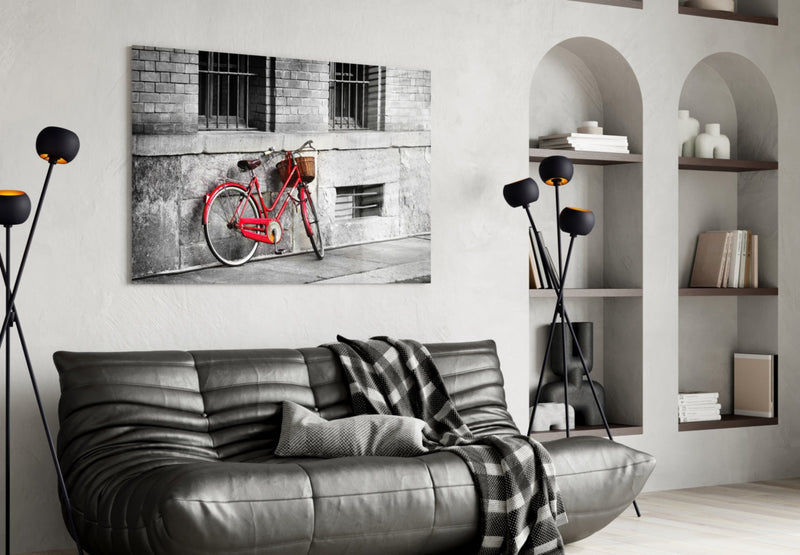 Red Bicycle Glass Wall Art